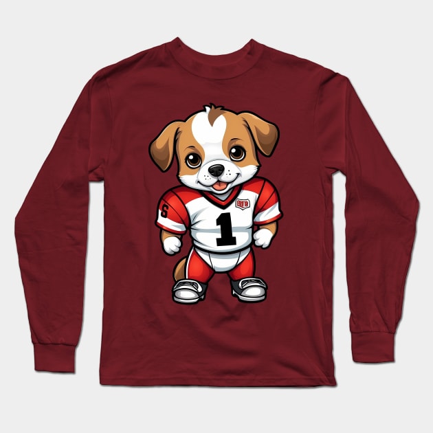 Cute Puppy in Football Jersey Long Sleeve T-Shirt by Leon Star Shop